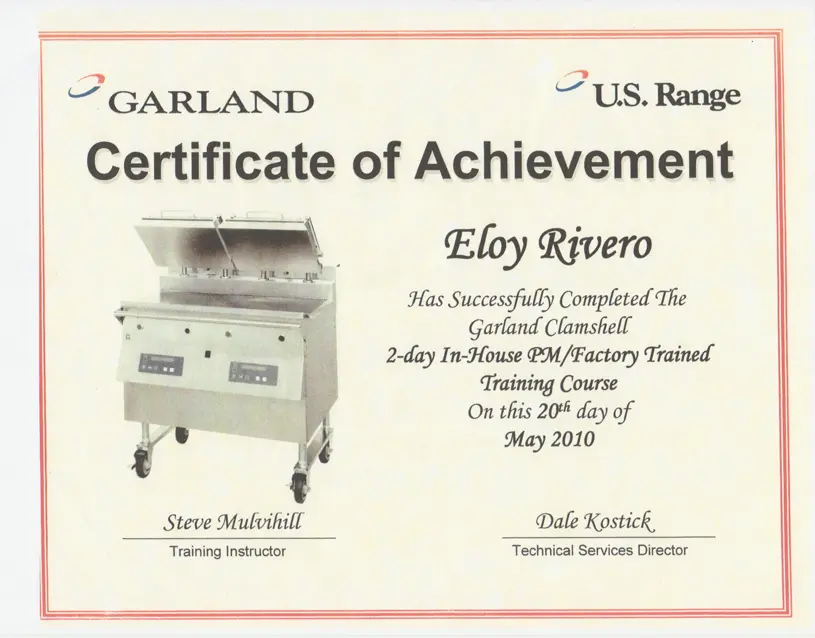 Certificate of Achievement for training completion.